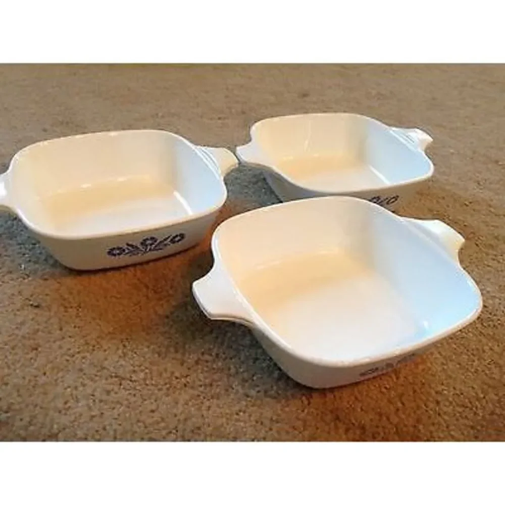 3 CORNING BLUE CORNFLOWER P-41 PETITE PAN CASSEROLE DISHES